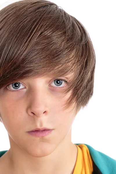 Closeup portrait of a teenage boy, isolated on white Stock Photo