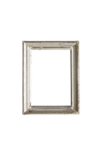 Old silver picture frame with scratches, isolated on white — Stock Photo, Image