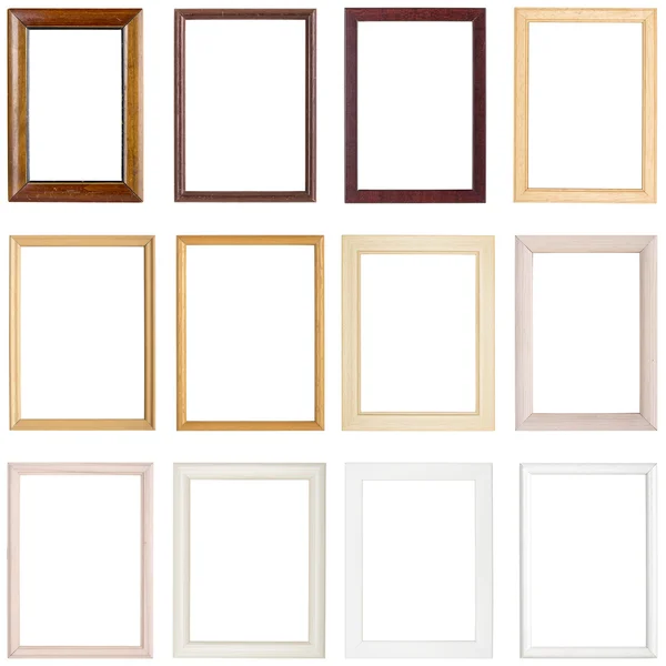 Коллекция простых деревянных рамок, изолированных на белом — стоковое фото