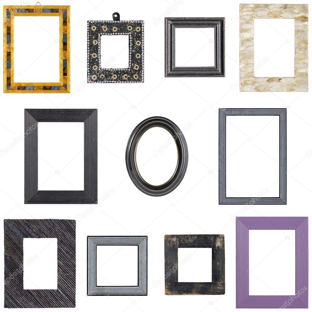 collection of unusual picture frames, isolated on white