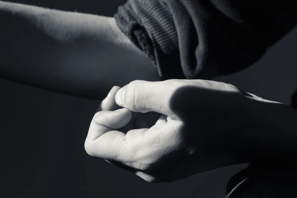 Close up black and white shot of a hand — Stock Photo, Image