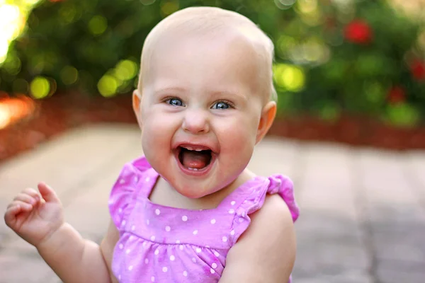 Super Happy Smiling Baby Girl Outside — Stock Photo, Image