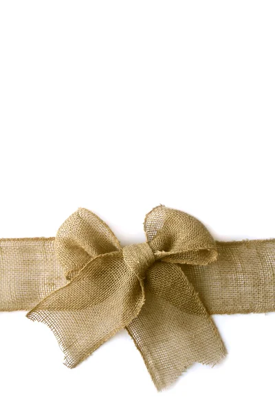 Burlap Christmas Bow Wrapped Arounf White Background — Stock Photo, Image