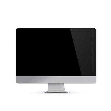 Vektör çizim bir bilgisayar ile a siyah perde. PC mockup, yüksek detay