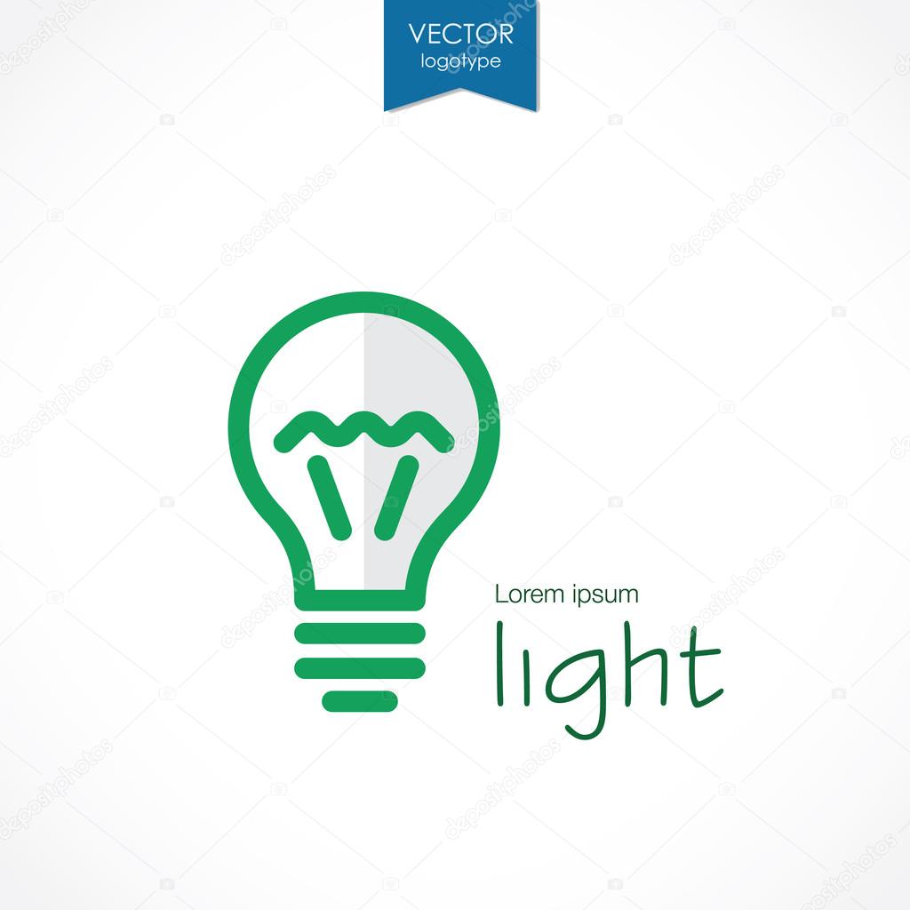 Logo symbolizes innovation, creativity, new ideas. Logo for a successful business. Conceptual logo with the image of the lamp. Logo Lamp logo from which emanates light. Innovation logo, talks about the new ideas, concepts.