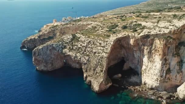 Luchtfoto Van Blue Grotto Beroemde Maltese Plek Malta Eiland — Stockvideo