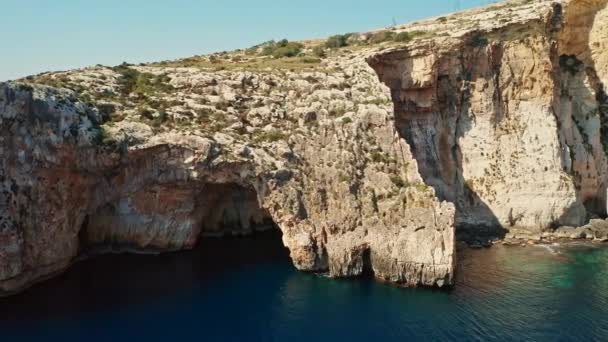 Luchtfoto Van Blue Grotto Beroemde Maltese Plek Malta — Stockvideo