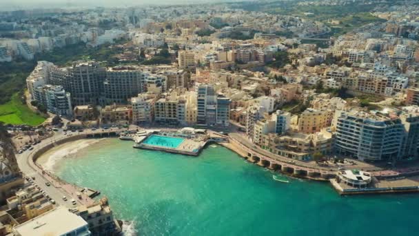 Luchtfoto Van Balluta Baai Julians Stad Malta Eiland — Stockvideo