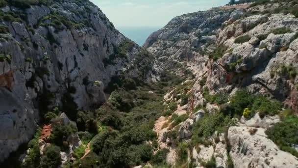 Blue Grotto Yakınlarındaki Taş Kanyonun Havadan Görünüşü Ağlayan Babu Malta — Stok video
