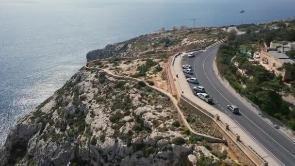 Camino Cueva Gruta Azul Malta Vista Aérea — Vídeo de stock