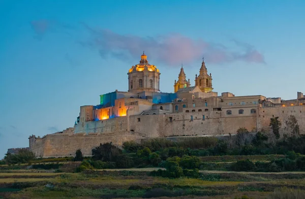 Mdina Şehri Malta Nın Eski Başkenti Akşamlar Doğa Manzarası Şehirdeki — Stok fotoğraf