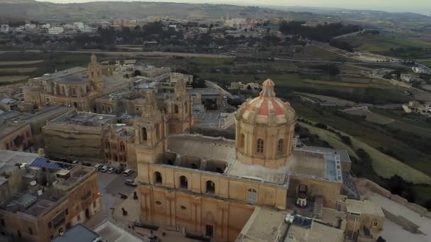 Mdina Şehrinin Hava Manzarası Malta Nın Eski Başkenti Gün Batımı — Stok video