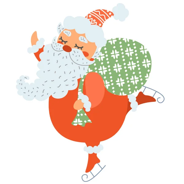 Bailando Santa Claus. Santa Claus en patines. — Vector de stock