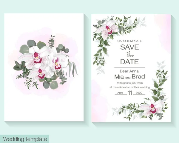 결혼식 초대장을 위한 꽃무늬. 분홍빛 왕실 오키드 — 스톡 벡터