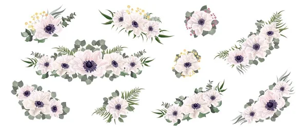Set von Blumenkompositionen. Weiße Anemonen — Stockvektor