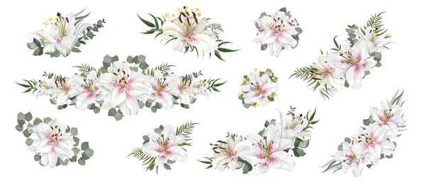 Arranjos florais vetoriais. Lírios reais brancos —  Vetores de Stock