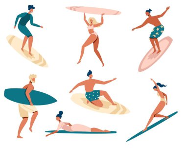 Cool young people are surfing clipart