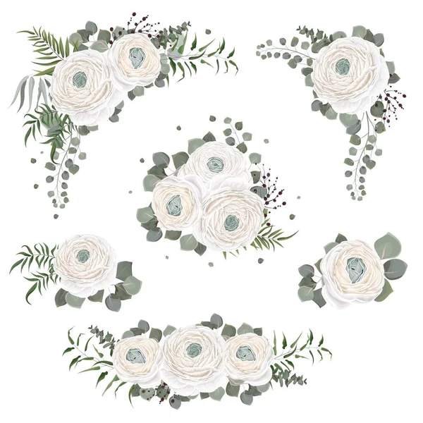 Composiciones florales sobre fondo blanco. — Archivo Imágenes Vectoriales