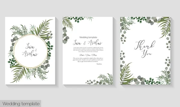 Vector plantilla de invitación de boda a base de hierbas — Vector de stock