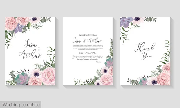 Vector floral template for wedding invitation — Stock Vector