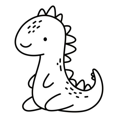 Cute dinosaur sitting, doodle-style black and white illustration. Vector illustration coloring page. Vector illustration