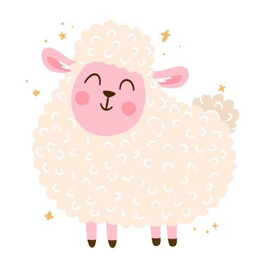 Yıldızlı şirin koyunlar. Basit bir çocuk tarzında vektör illüstrasyonu. - Evet. Vektör illüstrasyonu