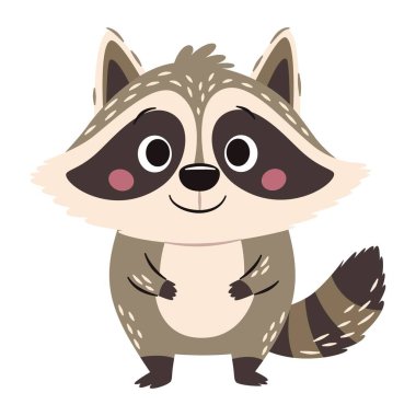 Basit bir çocuk tarzında şirin bir rakun. Düz vektör çizimi. Vektör illüstrasyonu