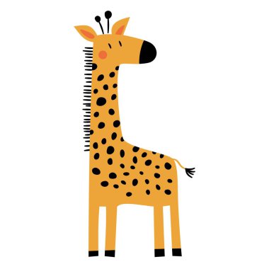 Basit bir çocuk tarzında şirin bir zürafa. Saf bir şekilde düz vektör çizimi. - Evet. Vektör illüstrasyonu