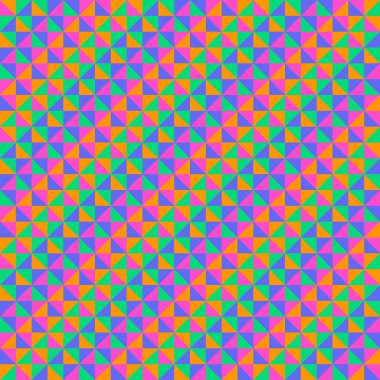 Mozaik desen neon pembe, turuncu, yeşil ve mavi üçgenlerden oluşturuldu