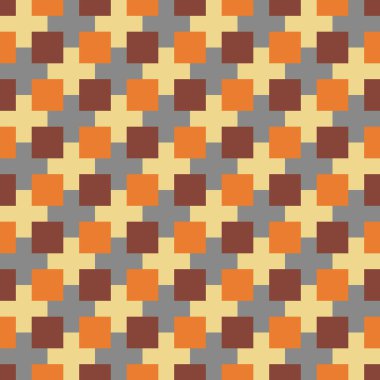 Pattern created from small brown and orange squares on larger cream and grey squares 