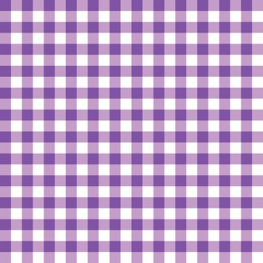 Geleneksel olarak kontrol edilen gingham deseni beyaz arkaplanda mor ve lavanta karelerden yaratılır.