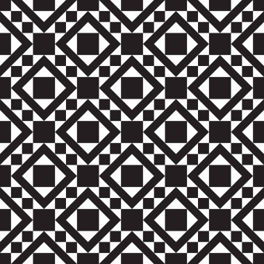 Siyah kareler ve elmaslardan oluşturulan desen beyaz arkaplana karşı