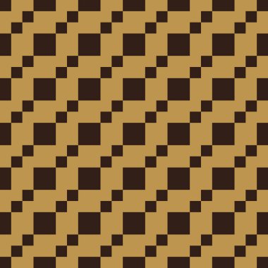 Altın bir zemin üzerinde küçük ve büyük kahverengi karelerden oluşan çapraz çizgilerden oluşan desen
