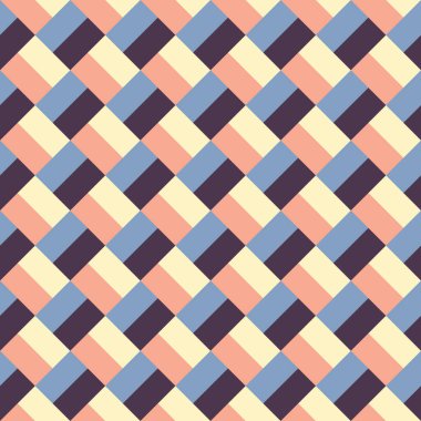 Şeftali ve krema bloklarından, kestane rengi ve mavi köşegenlerden dizayn edilmiş desen