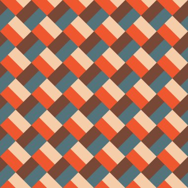 Turuncu ve krema bloklarından, mavi-gri ve kahverengi köşegenlerden dizayn edilmiş desen