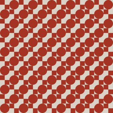 Soluk gri arkaplan üzerinde kahverengi kareler ve daireler oluşturulmuş desen