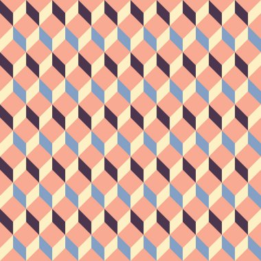 Krema, mavi ve kestane rengi elmasların şeftali arka planda oluşturduğu desen