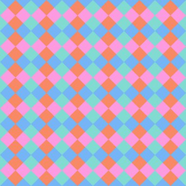 Soluk mavi, pembe, turuncu ve nane yeşili elmaslardan oluşan desen