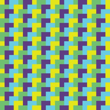 Üst üste binen neon mavi, yeşil, sarı ve mor karelerin çapraz çizgileri