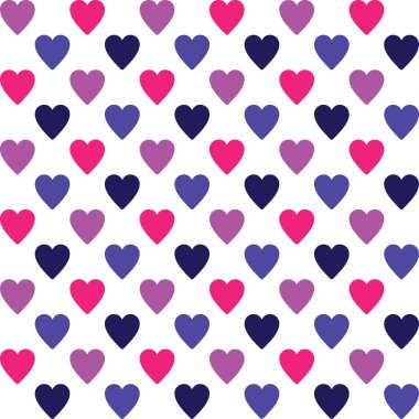 Şeffaf bir arkaplan üzerinde neon pembe, mor, mavi ve deniz kalplerinden oluşturulan desen