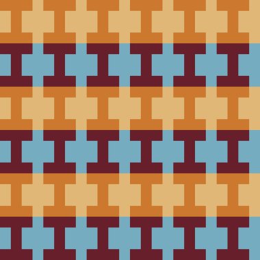 Bir krem arka plan üzerinde yatay ve dikey altın dikdörtgenler ve mavi arkaplan üzerinde koyu kestane rengi dikdörtgenler