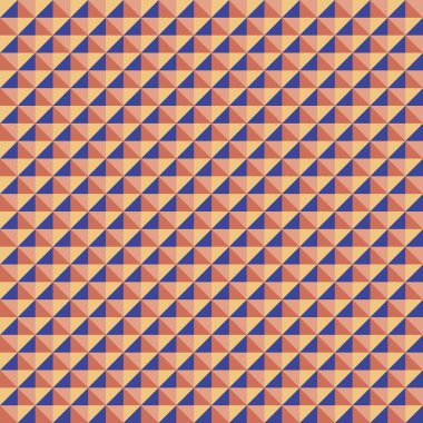 Mozaik desen parlak mavi, terracotta, soluk terracotta ve sarı üçgenler tarafından oluşturuldu..