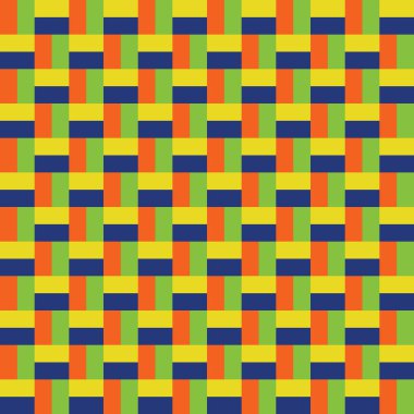 Pürüzsüz desen parlak mavi, sarı, turuncu ve yeşil dikdörtgenlerden tasarlanmıştır.