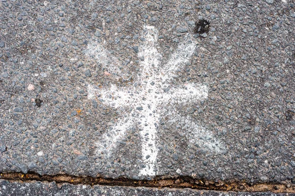 Old Asphalt Road Asterisk Drawn Paint Oil Stains — Stock Photo, Image