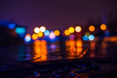 Şehirde yağmurlu bir gece. Park merkezi..