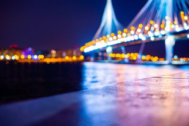 Nehir üzerindeki asma köprü. Köprüyü vurgula. 