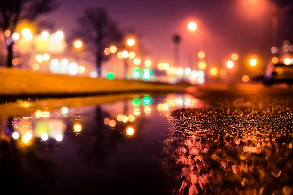 Foggy Night Big City Empty Street Lighting Lanterns — Stock Photo, Image