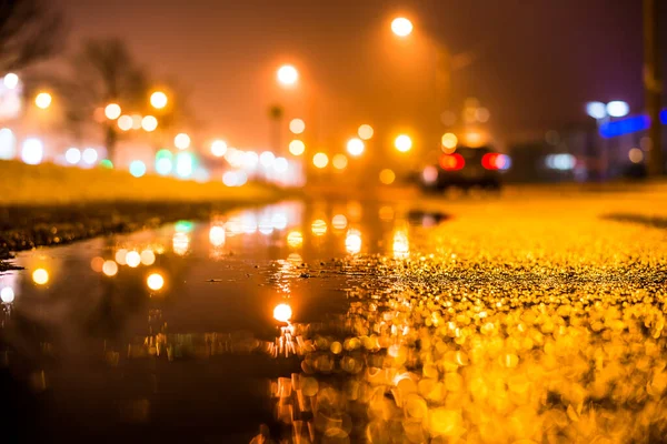 Ködös Éjszaka Nagyvárosban Üres Utcai Lámpák — Stock Fotó