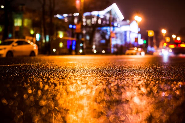 Rainy Night Big City Empty Road Puddles — Stock Photo, Image