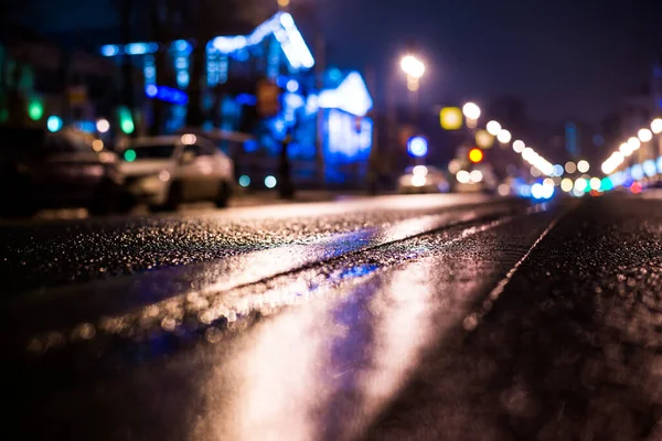 Regennacht Der Großstadt Die Autos Auf Der Autobahn — Stockfoto